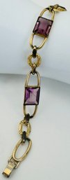 VINTAGE SIGNED SIMMONS 12K GOLD-FILLED PURPLE GLASS BRACELET