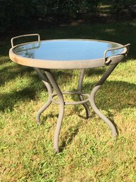 Vintage Outdoor Iron & Steel Side Table With Removable Glass Top Serving Tray