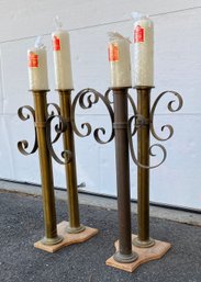 Tramp Art Large Candle Holder Set & Candles