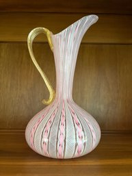 Hand Blown Glass Pitcher - 11.5' Tall Has Repair