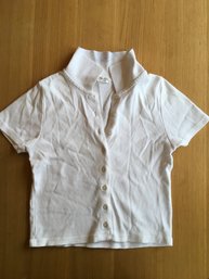 BRANDY MELVILLE, John Galt Line, Cotton Knit, Collared Cropped Polo Shirt, White, Sz Sm