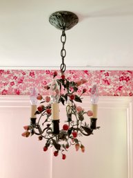 A Vintage Tole Foliate Chandelier With Strawberries And Cherries - Primary