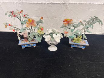 Jade And Porcelain Flower Arrangements Lot