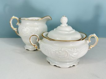 Vintage Wawel Poland Fine China Casa Oro Sugar And Creamer With Embossing & Gold Trim