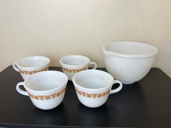 Vintage Corning Butterfly Gold Teacups & Glasbake Bowl