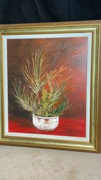 Large Original Signed Oil Painting Of A Potted Plant