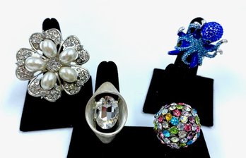 Grouping Of 4 Fabulous Stretch Band Rings