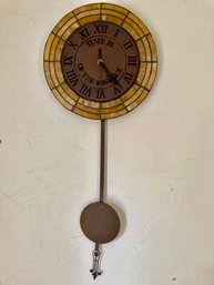 Stained Glass And Copper(?) Clock  'tIME IS OF THE ESSENCE'