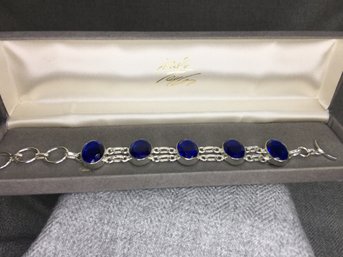 Beautiful Brand New Sterling Silver / 925 Toggle Bracelet With Royal Blue Topaz - WOW WOW !  - Very Nice !