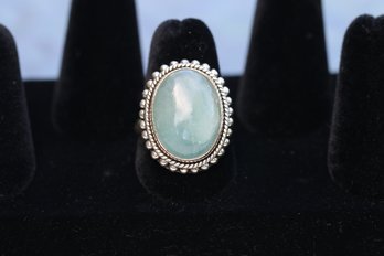 Sterling Silver Grayish Stone Ring Size