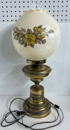 Floral Hurricane Lamp With Brass Bass