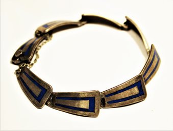 Vintage Mexican Sterling Silver Blue Enamel Link Bracelet