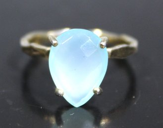 Vintage 925 Sterling Silver Gold Plated Ring Having Blue Opalescent Stone Size 6