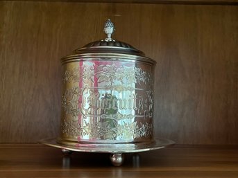 Hand Chased Silver Plated Biscuit Barrel With Lid