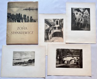 1954 Zofia Stankiewicz Full Set Of 16 Aquatint Prints In Portfolio, Poland