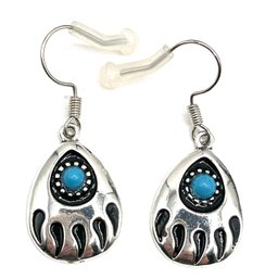 Beautiful Sterling Silver Turquoise Bear Claw Dangle Earrings