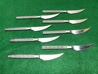 (8) Mid Century Stanless Steel Knives With Double Sided Handle Pattern.