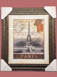 Decorative Wall Art Framed Eiffel Tower Paris With Replica Of Vintage Stamps