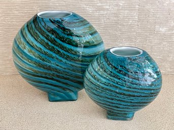 Global Views Aqua And Green Blown Glass Vases - Set Of 2
