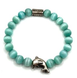 Beautiful Dolphin Spirit Pendant Blue Cat Eye Beaded Bracelet