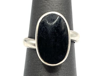 Vintage Mexican Sterling Silver Onyx Smooth Stone Ring, Size 6