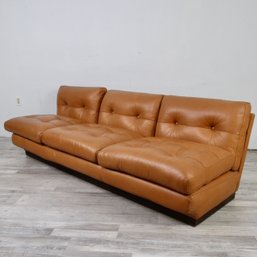 Vintage 70s Armless Leather 3 Seater Sofa **Please Read Description**