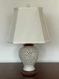 Beautiful Porcelain Blanc De Chine Pierced Table Lamp With Shade