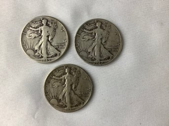 3 Standing Liberty Half Dollars With Consecutive Dates (1941, 1942, 1943) 90 Per Cent Silver