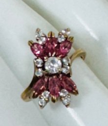 PRETTY 18K GE GOLD, ELECTROPLATED PINK AND WHITE STONE RING