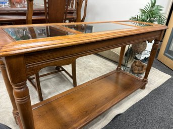 3 Section  Beveled Glass Top Oak Sofa Table