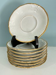 Vintage Wawel Poland Fine China Casa Oro Saucer Plates With Embossing & Gold Trim - Set Of 8