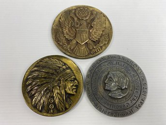 Oversized Commemorative Metal Paperweight Coins (3)