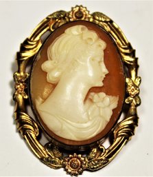 Vintage Gold Filled Hand Carved Shell Cameo Brooch