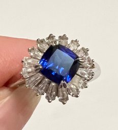 VINTAGE BLUE SAPPHIRE CZ STERLING SILVER RING