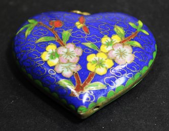 Vintage Chinese Enamel Cloisonne Heart Shaped Pendant