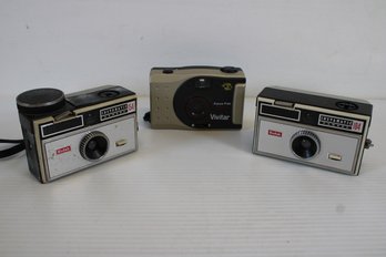 Lot Of Three Vintage 35mm Film Camera's With Kodak Instamatic 154 & Vivitar Focus Free PN2011