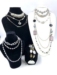 Collection Of 10 Silvertone & Metallic Necklaces
