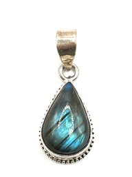 Vintage Large Sterling Silver Labradorite Teardrop Pendant