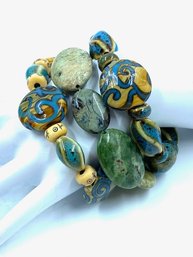 Trio Of Natural Stone Bead Stretch Bracelets
