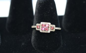 Sterling Silver Red And White Diamond Ring Size 9