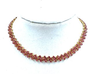 Goldtone & Pink Rhinestone Choker Necklace
