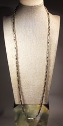 HEAVY SOLID ELONGATED MEXICAN SIGNED STERLING SILVER LINK NECKLACE 30'