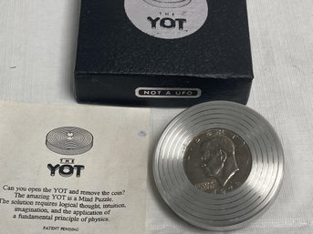 Vintage THE YOT Mind Puzzle With Box And Paperwork- Trick Puzzle To Remove The $1 Coin