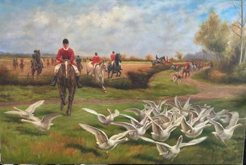 Fox Hunt W/geese ~ Signed W.Hunt ~