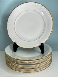 Vintage Wawel Poland Fine China Casa Oro 10' Plates With Embossing & Gold Trim - Set Of 8