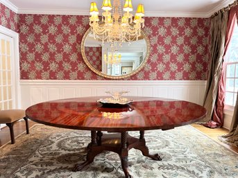 Stunning! Circular Flame Mahogany Pedestal Dining Table With Leaves