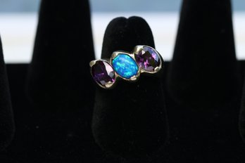 Sterling Silver Amethyst Opal Stone Ring Size 6.25