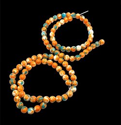 Lot Of Two Beautiful Strands Of Orange Blue Mosaic Natural Beads