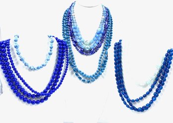 Collection Of Vintage To Now Blue Bead Necklaces - 7 Pieces