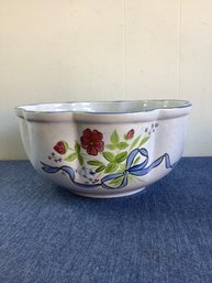 Blue Trimmed Floral Serving Bowl